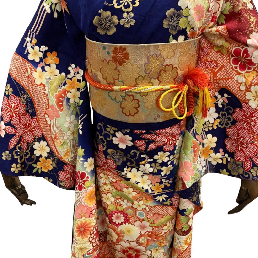 ≪早い者勝ち≫【お得品】 振袖セット 成人式 正絹 古典柄 青 S*32 ●