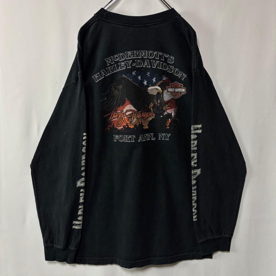 ハーレーダビッドソン　ロングTシャツ　Lサイズ　ブラック　ロゴプリント　古着