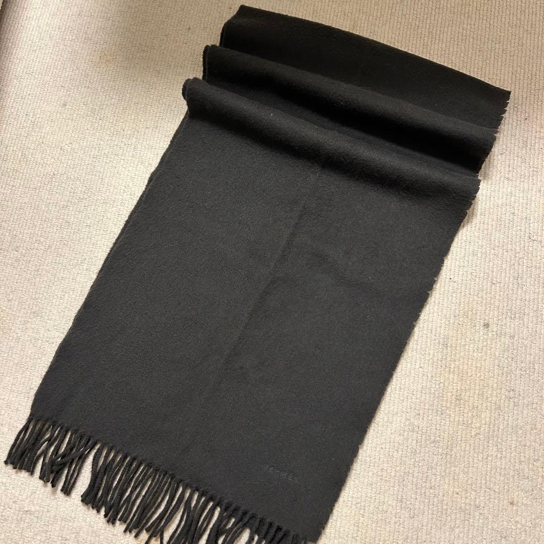 HERMES (エルメス) ロゴ刺繍 カシミア マフラー チャコールグレー