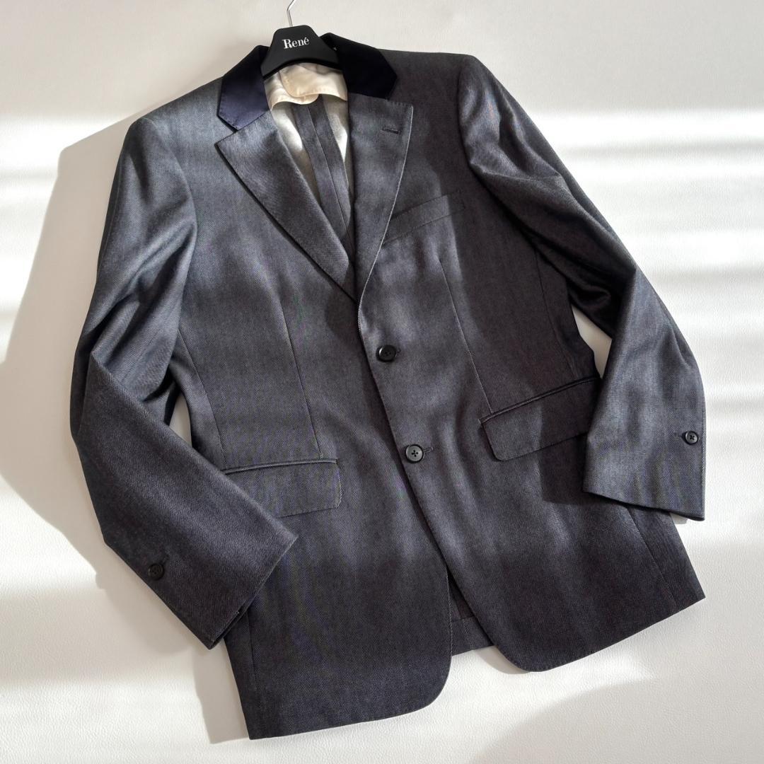 【カシミヤ混】フランクリンテーラード ジャケット デニム シルク M相当 日本製