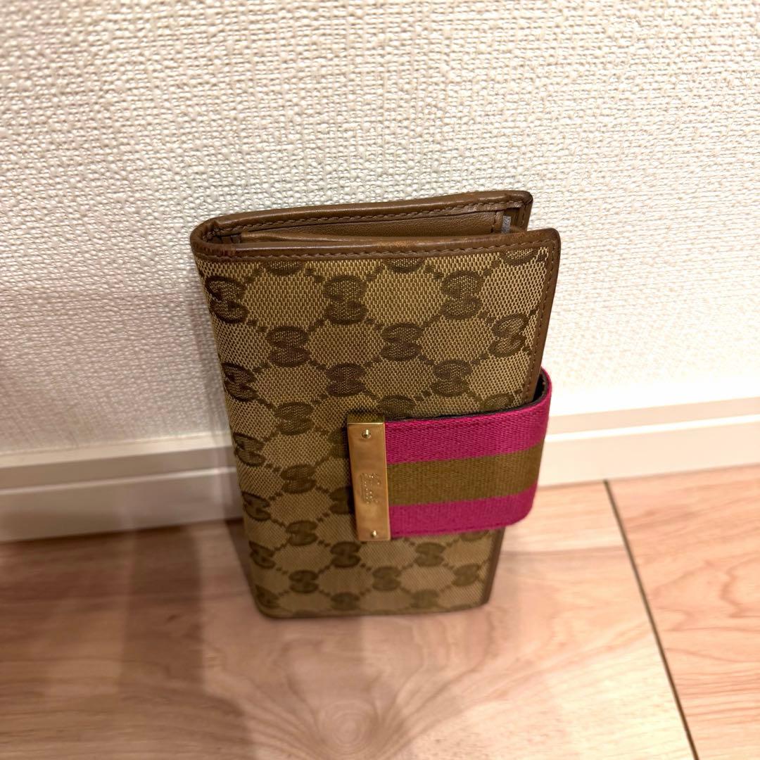 Gucci GGキャンバス 長財布 ベージュ/ピンク