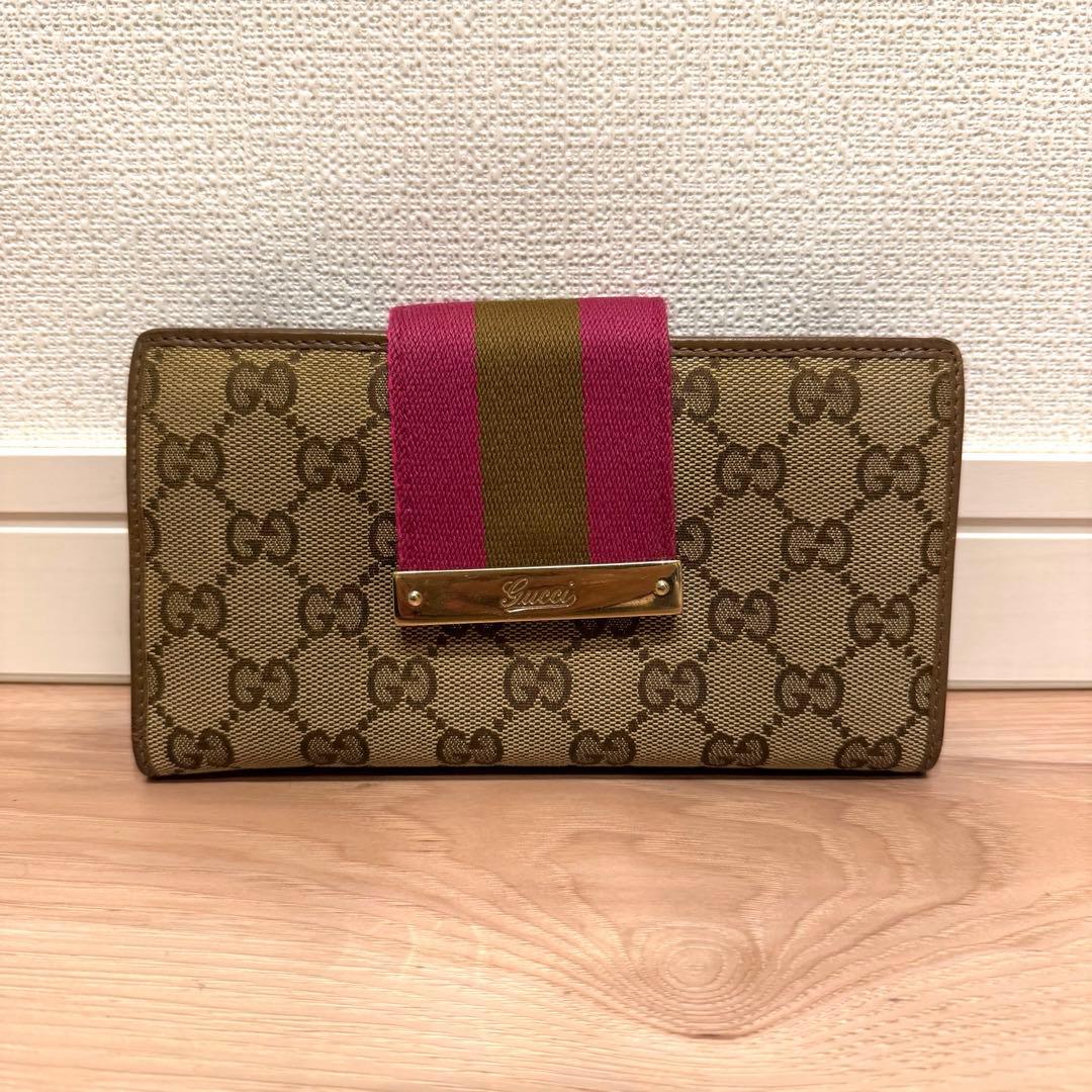 Gucci GGキャンバス 長財布 ベージュ/ピンク