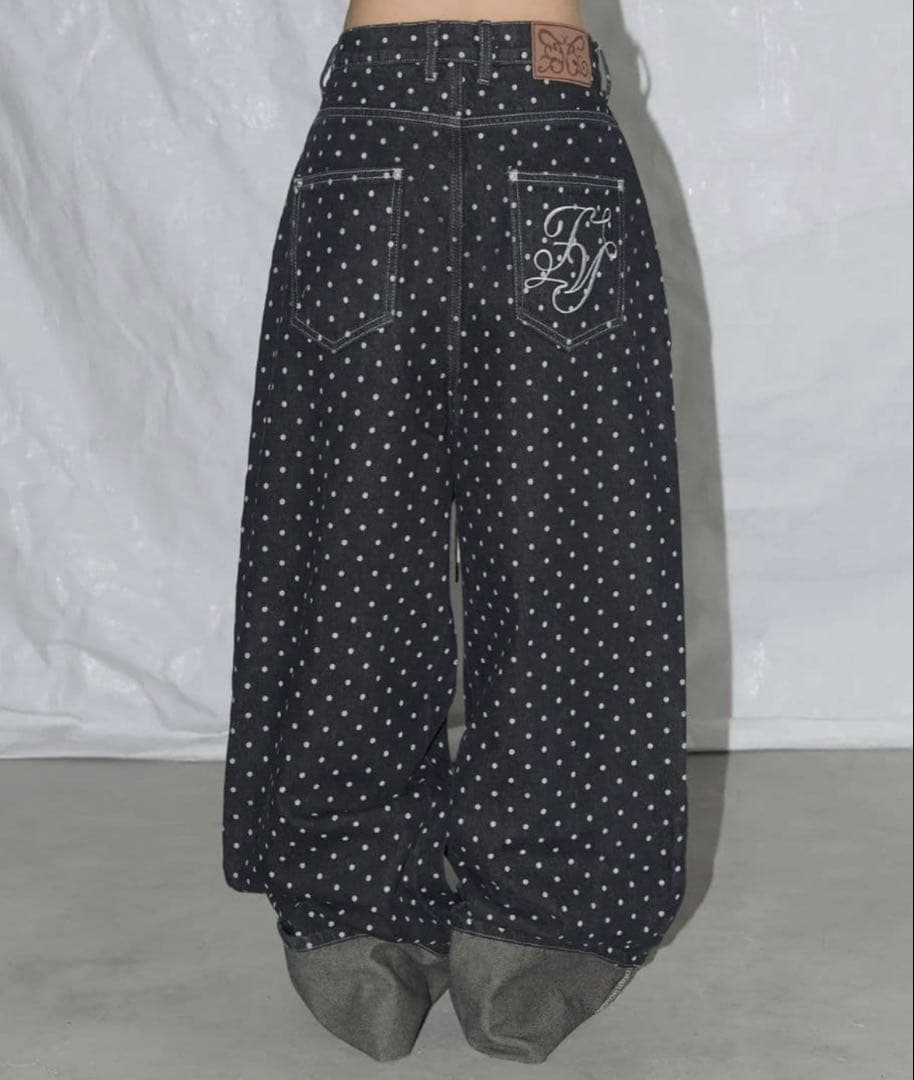 FANCY CLUB ストリングドットロールアップ　パンツ ドット柄　ブラック