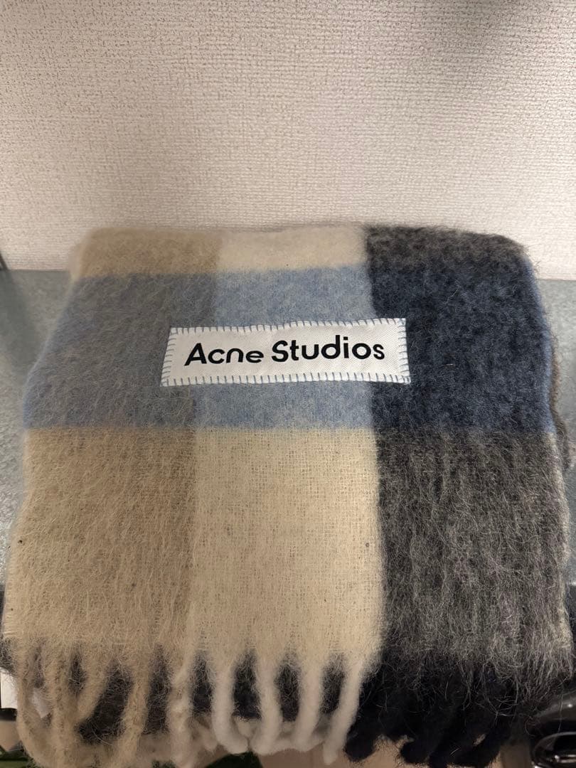 AcneStudios マフラー モヘア チェック スカーフ ブルー ブラック
