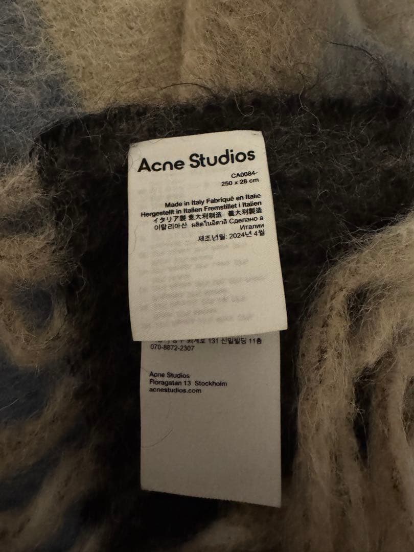 AcneStudios マフラー モヘア チェック スカーフ ブルー ブラック