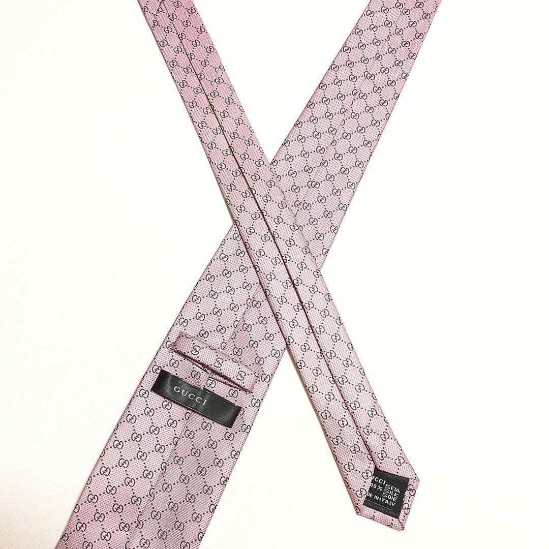 未使用級 グッチ GUCCI ネクタイ ピンク GG柄 総柄 ダブルG