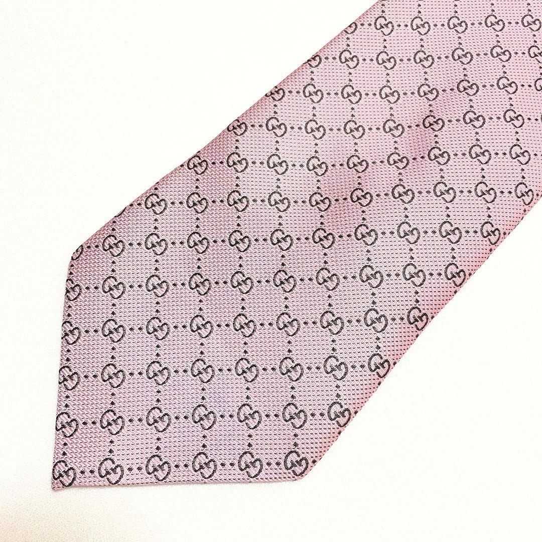 未使用級 グッチ GUCCI ネクタイ ピンク GG柄 総柄 ダブルG
