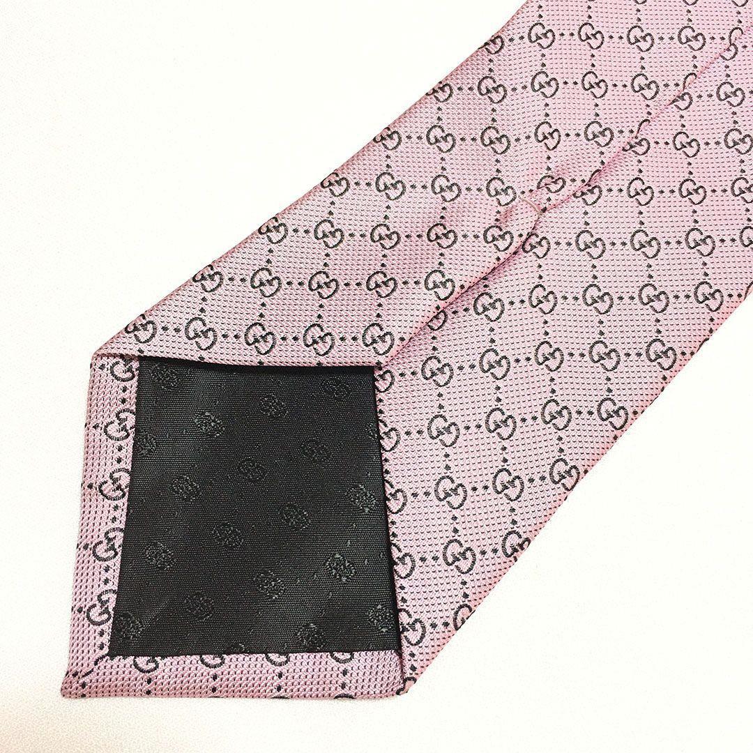 未使用級 グッチ GUCCI ネクタイ ピンク GG柄 総柄 ダブルG