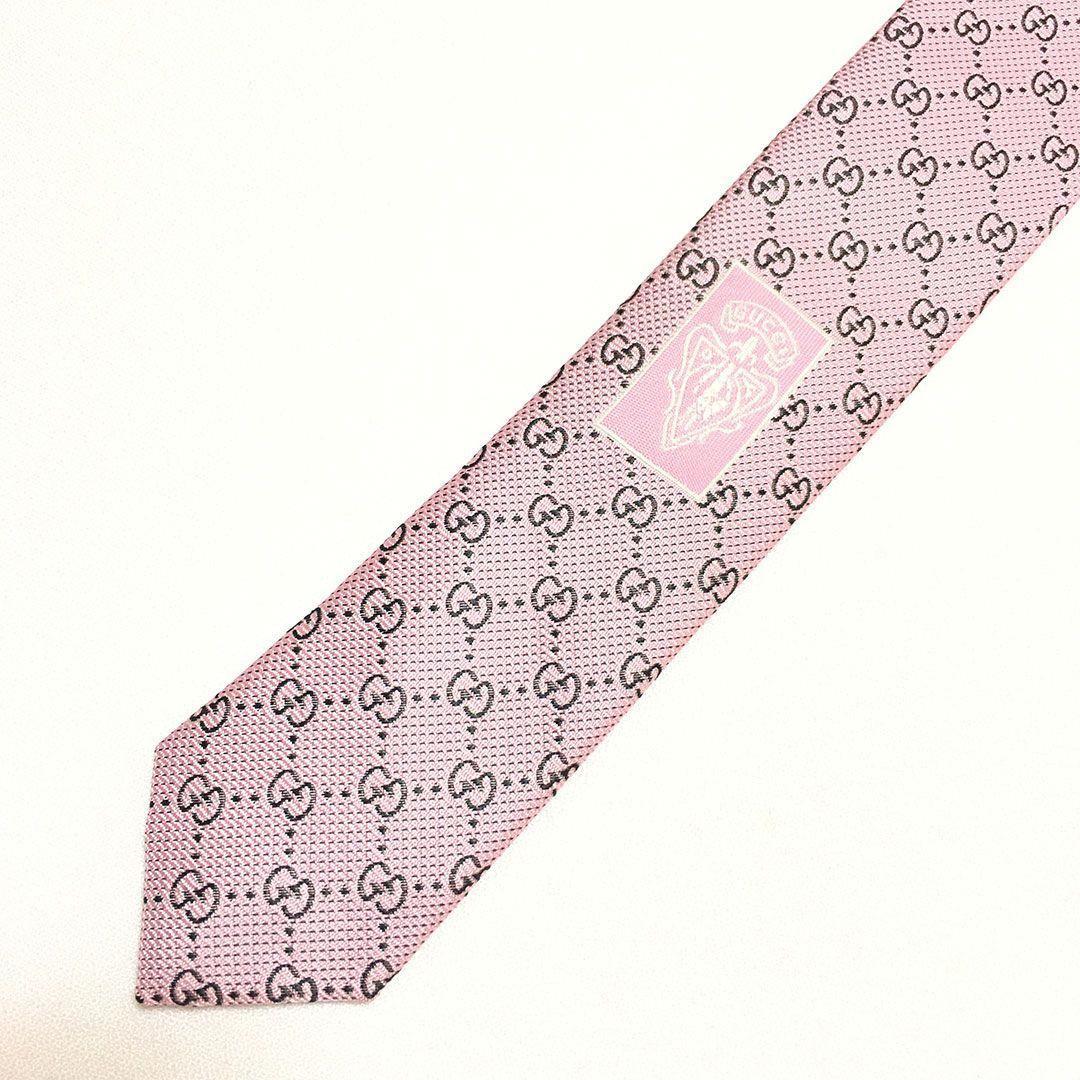 未使用級 グッチ GUCCI ネクタイ ピンク GG柄 総柄 ダブルG