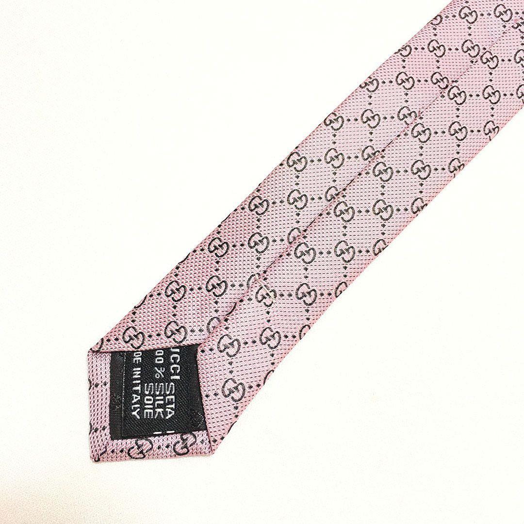未使用級 グッチ GUCCI ネクタイ ピンク GG柄 総柄 ダブルG