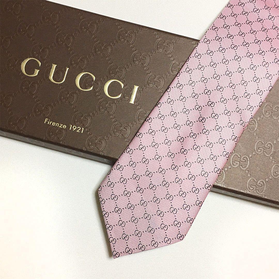 未使用級 グッチ GUCCI ネクタイ ピンク GG柄 総柄 ダブルG