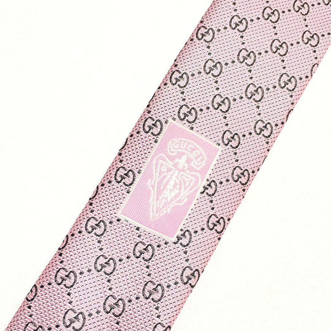 未使用級 グッチ GUCCI ネクタイ ピンク GG柄 総柄 ダブルG