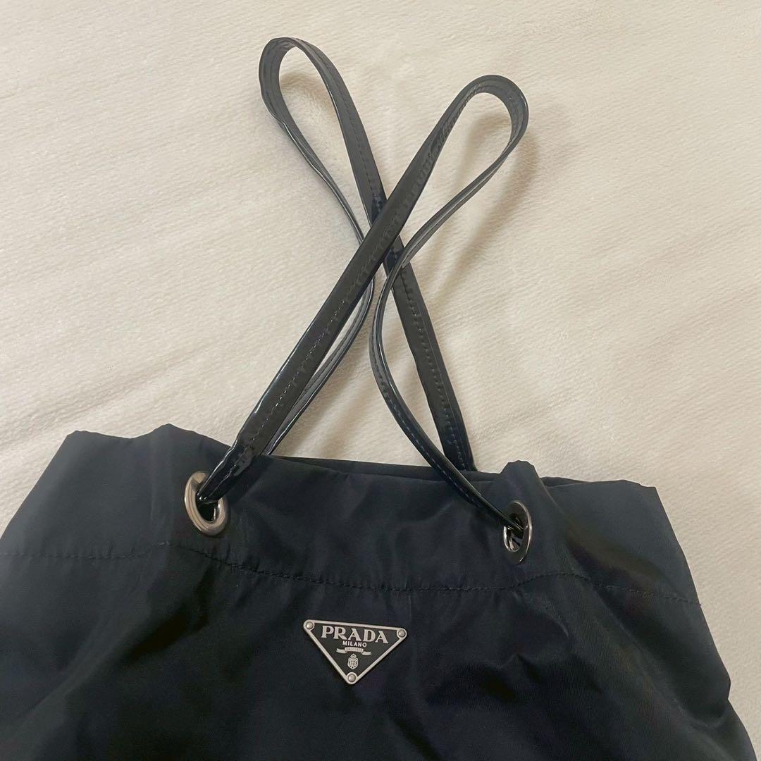 【超希少デザイン】PRADAトートバッグ エナメルショルダー ナイロンブラック☆