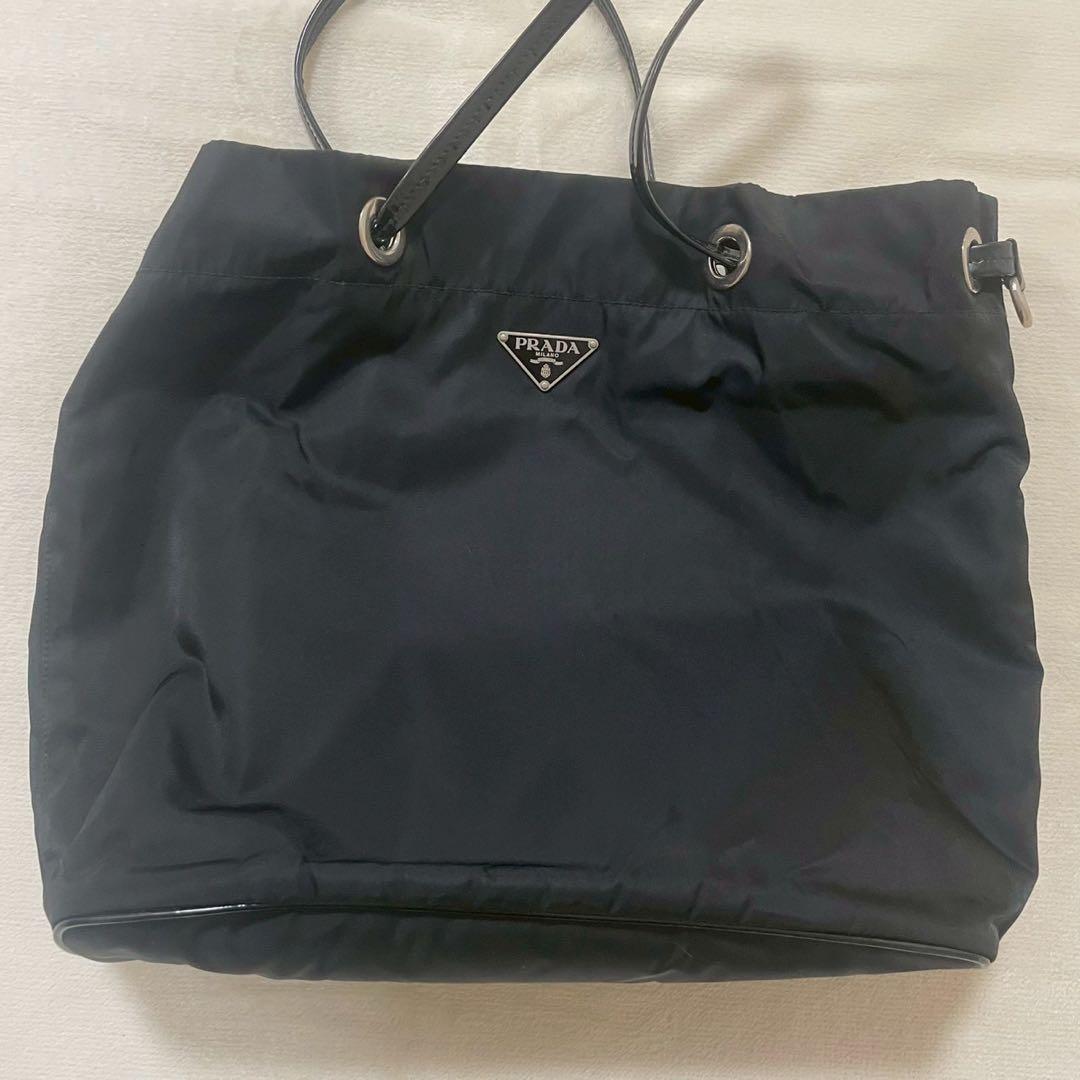【超希少デザイン】PRADAトートバッグ エナメルショルダー ナイロンブラック☆