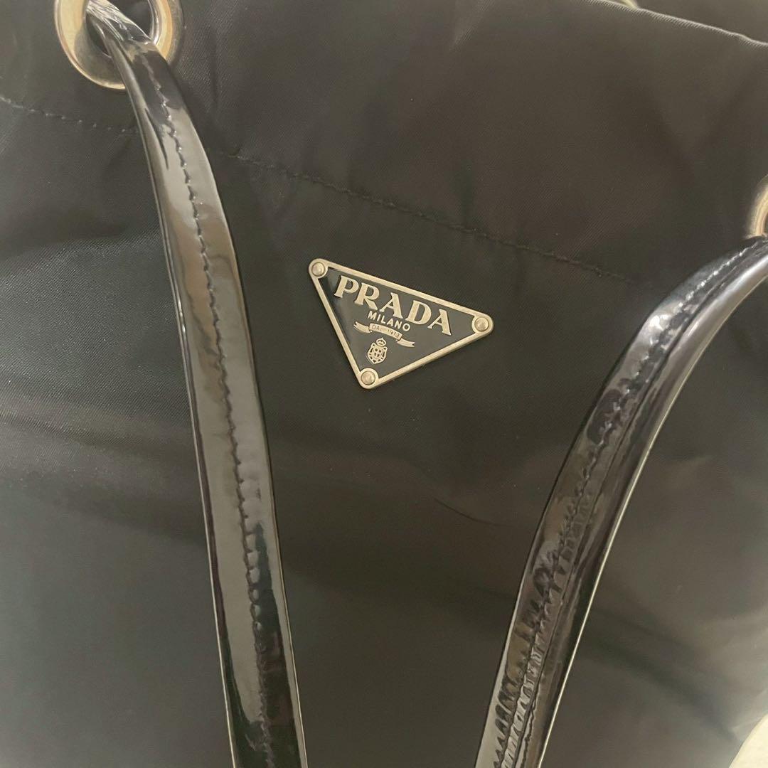 【超希少デザイン】PRADAトートバッグ エナメルショルダー ナイロンブラック☆