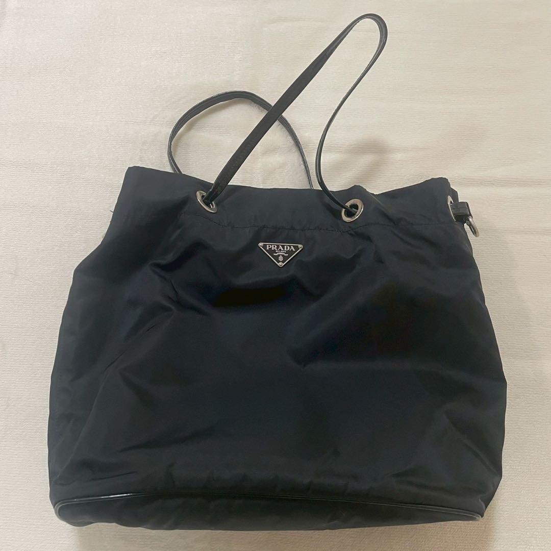 【超希少デザイン】PRADAトートバッグ エナメルショルダー ナイロンブラック☆