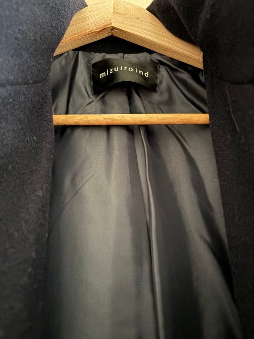 mizuiro ind ウールブレンドスタンドカラーコート　navy