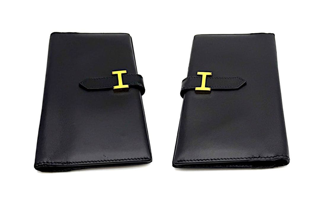 HERMES エルメス ベアン デュプリ 三つ折り 黒 ブラック 財布 長財布