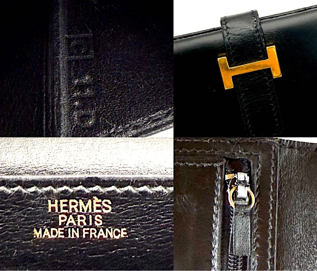 HERMES エルメス ベアン デュプリ 三つ折り 黒 ブラック 財布 長財布