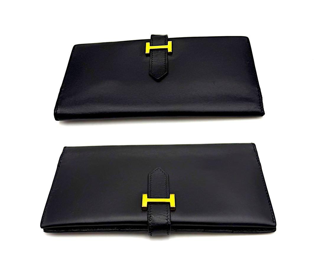 HERMES エルメス ベアン デュプリ 三つ折り 黒 ブラック 財布 長財布