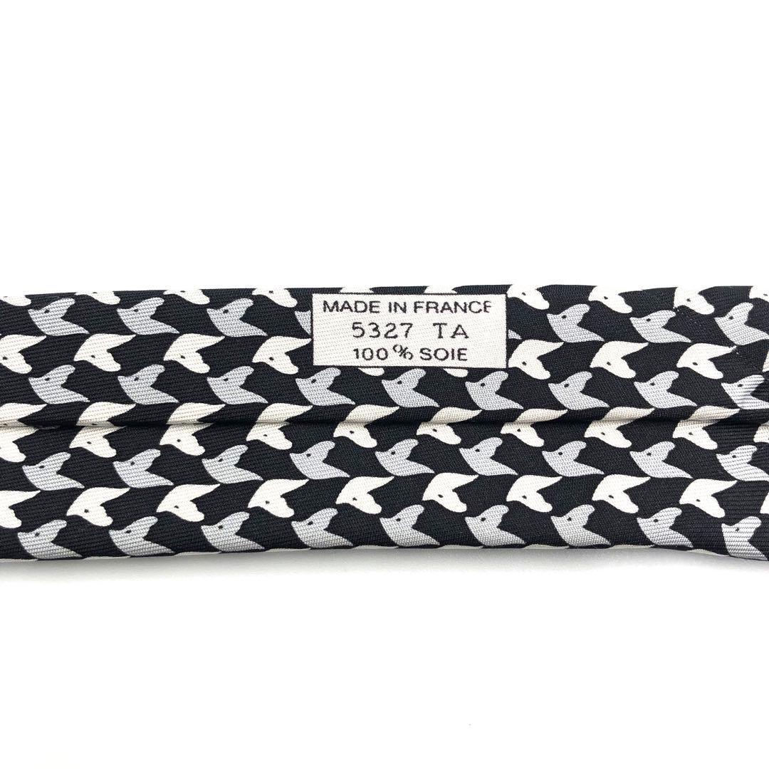 【美品】HERMES ネクタイ 馬柄 アニマル　動物 小紋柄 ブラック ホワイト