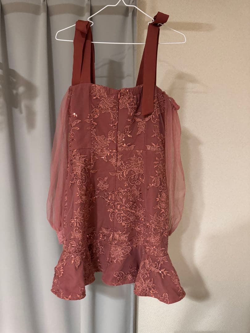 Jewels リボンショルダー刺繍レースドレス