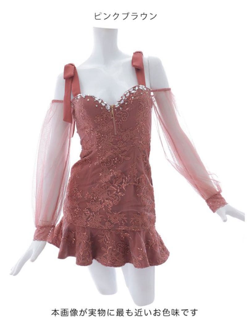 Jewels リボンショルダー刺繍レースドレス