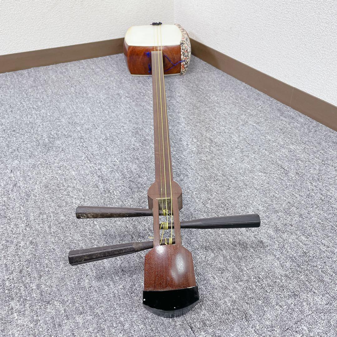 三味線 細棹 紫檀 犬皮 丸打胴 平溝 和楽器