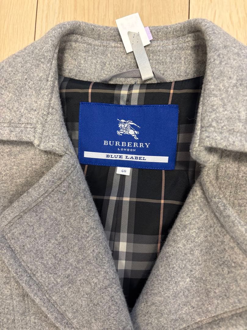 バーバリーブルーレーベル アンゴラ混 ロングコート 40 グレー