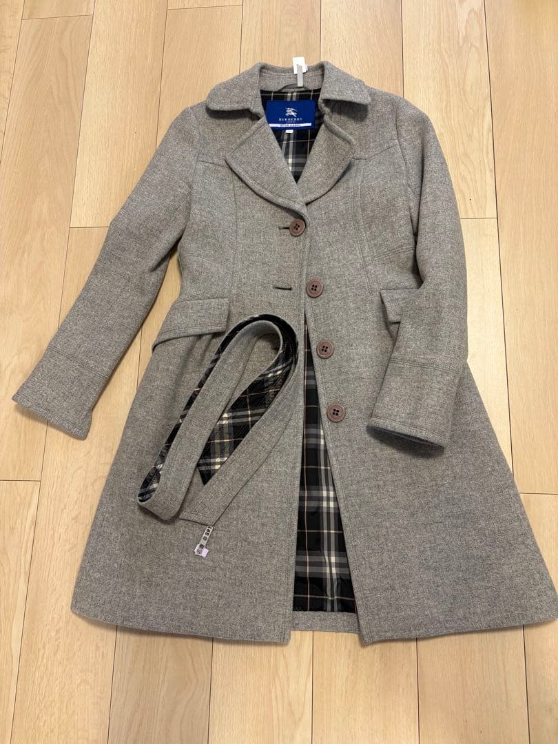 バーバリーブルーレーベル アンゴラ混 ロングコート 40 グレー