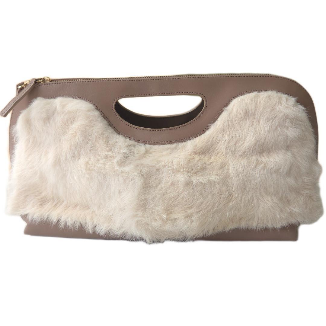 ペリーコ　アネッリ　ファー×レザー　ハンドバッグ　鞄　ベージュ　パーティー
