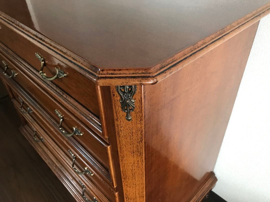 【輸入家具】猫脚 木製 チェスト 4段 茶 アール・ヌーヴォー アンティーク調