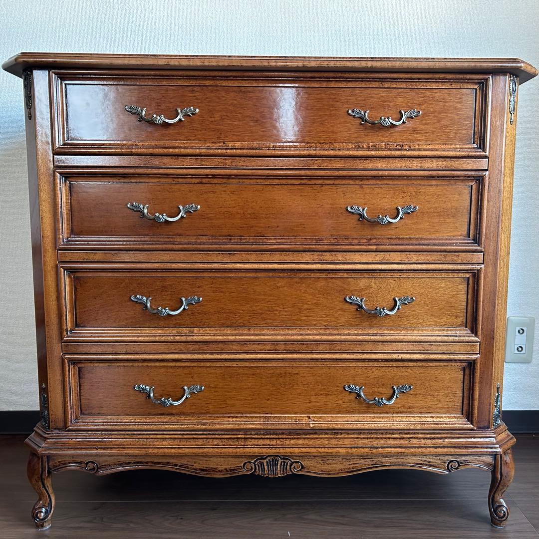 【輸入家具】猫脚 木製 チェスト 4段 茶 アール・ヌーヴォー アンティーク調