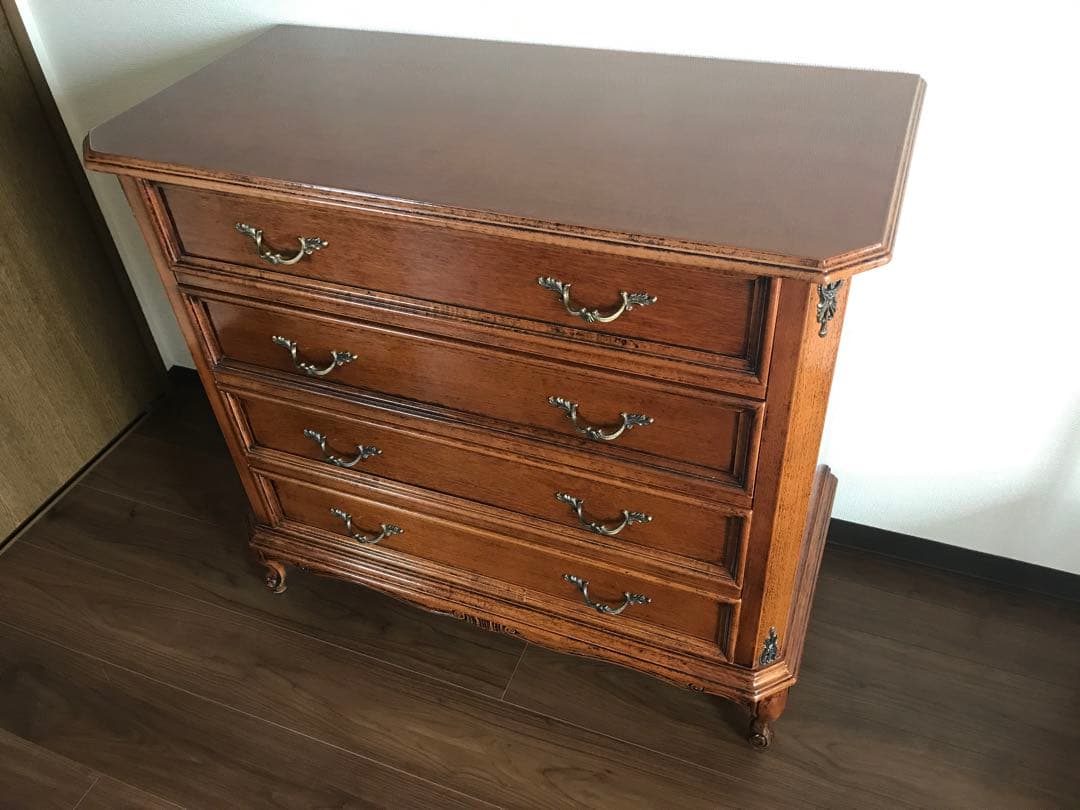 【輸入家具】猫脚 木製 チェスト 4段 茶 アール・ヌーヴォー アンティーク調