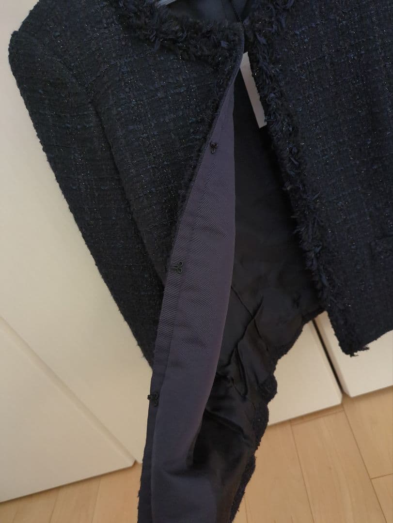 ANAYI リボンヤーンツイード　ノーカラージャケット　ネイビー　 38