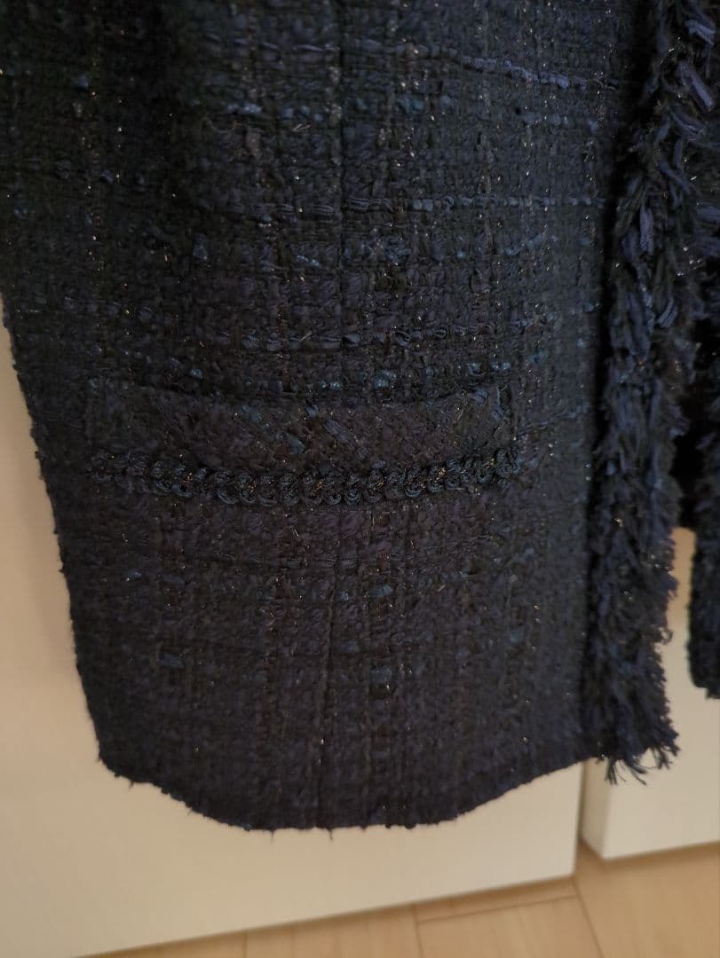 ANAYI リボンヤーンツイード　ノーカラージャケット　ネイビー　 38