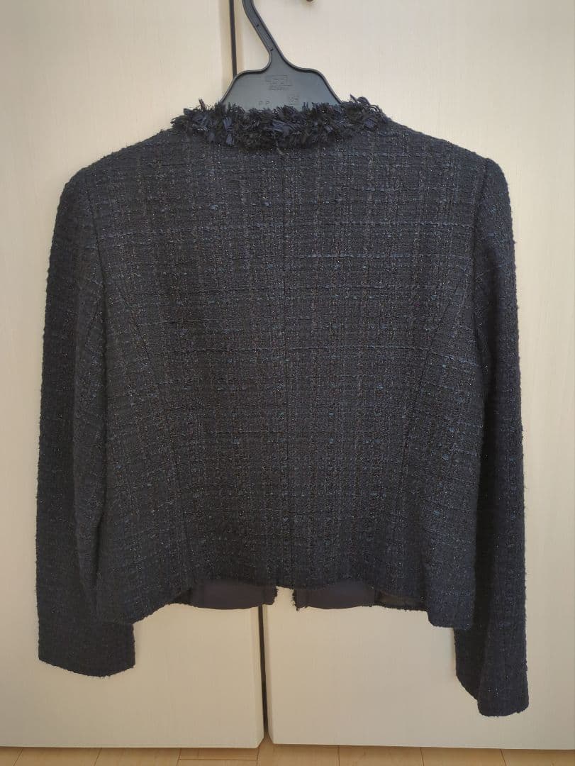ANAYI リボンヤーンツイード　ノーカラージャケット　ネイビー　 38