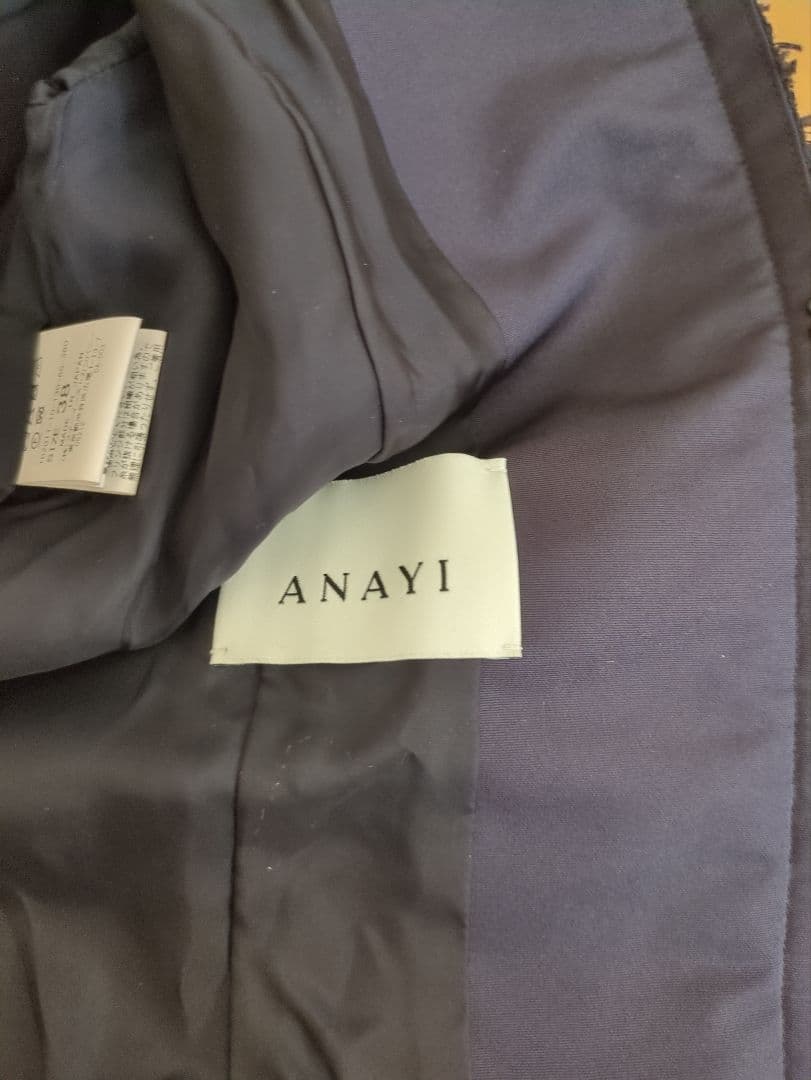 ANAYI リボンヤーンツイード　ノーカラージャケット　ネイビー　 38