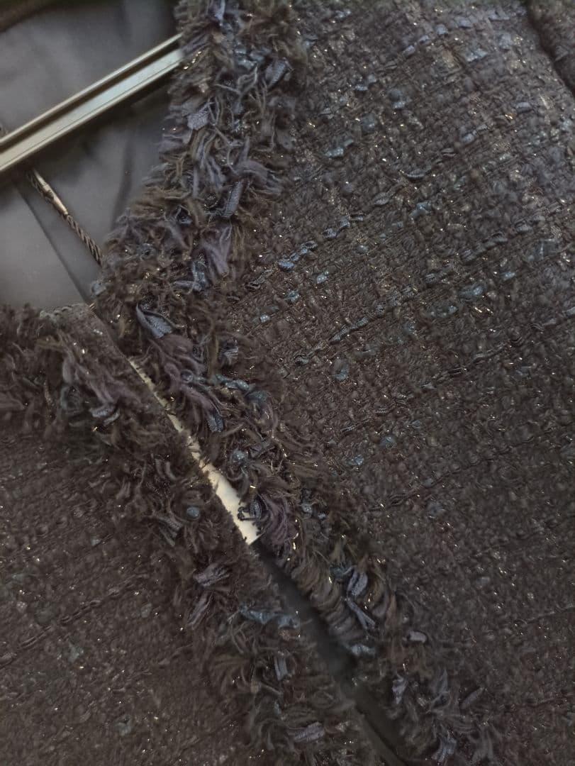 ANAYI リボンヤーンツイード　ノーカラージャケット　ネイビー　 38