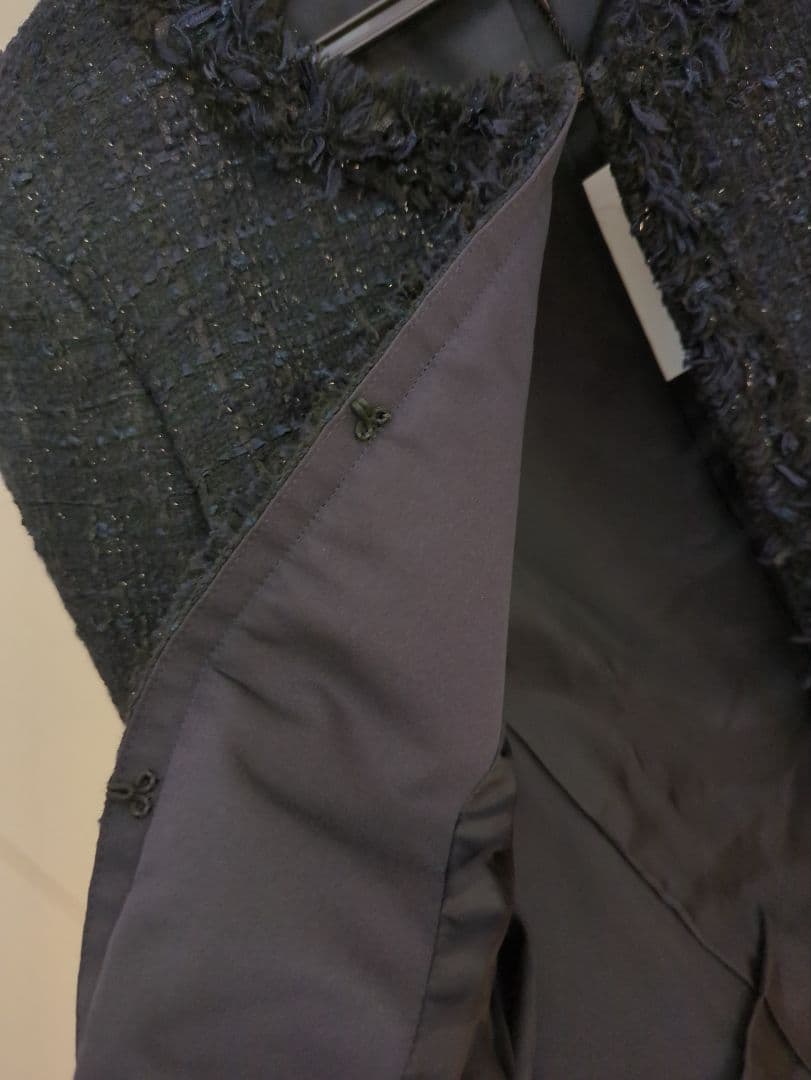 ANAYI リボンヤーンツイード　ノーカラージャケット　ネイビー　 38