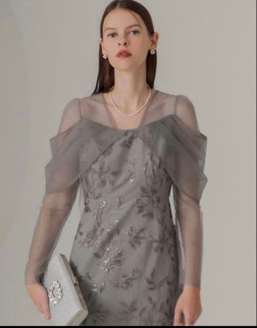 【leja】チュールロングスリーブリーフ Iラインドレスワンピース