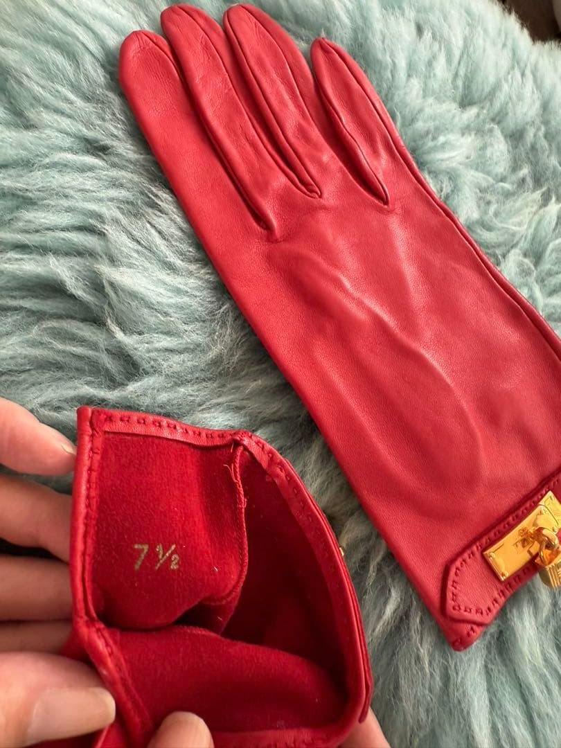 【美品】HERMES 赤いレザー手袋