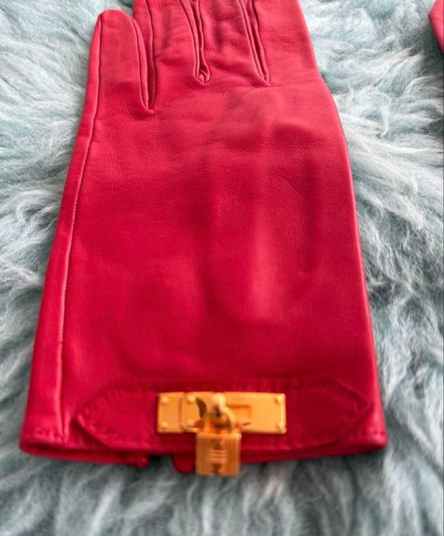 【美品】HERMES 赤いレザー手袋