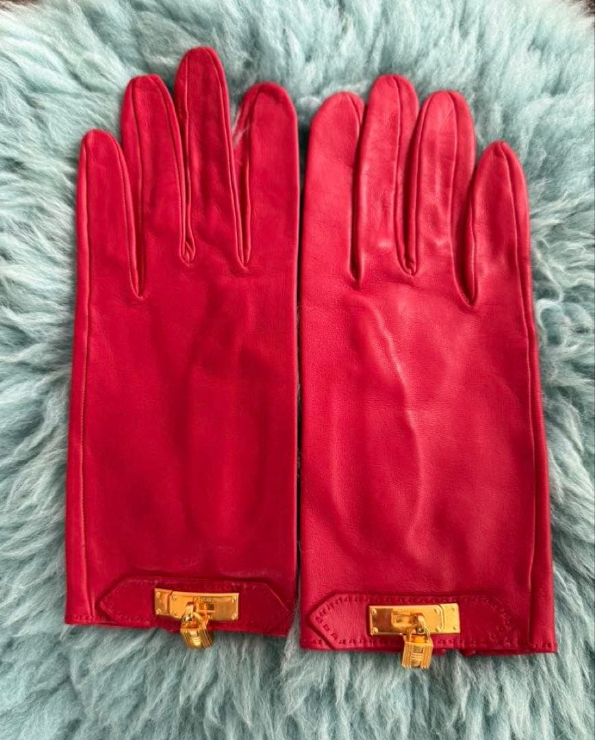 【美品】HERMES 赤いレザー手袋