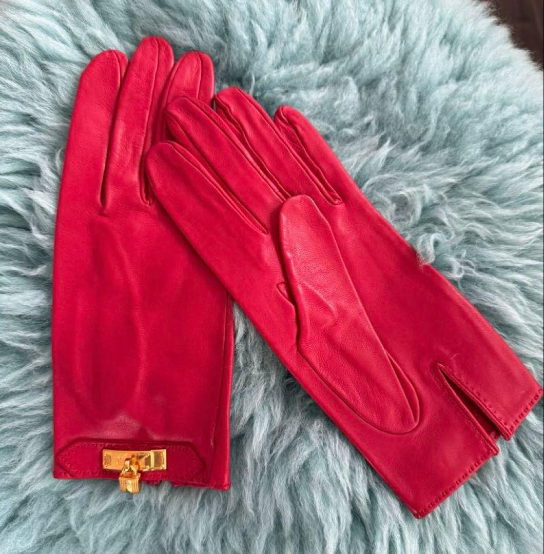 【美品】HERMES 赤いレザー手袋