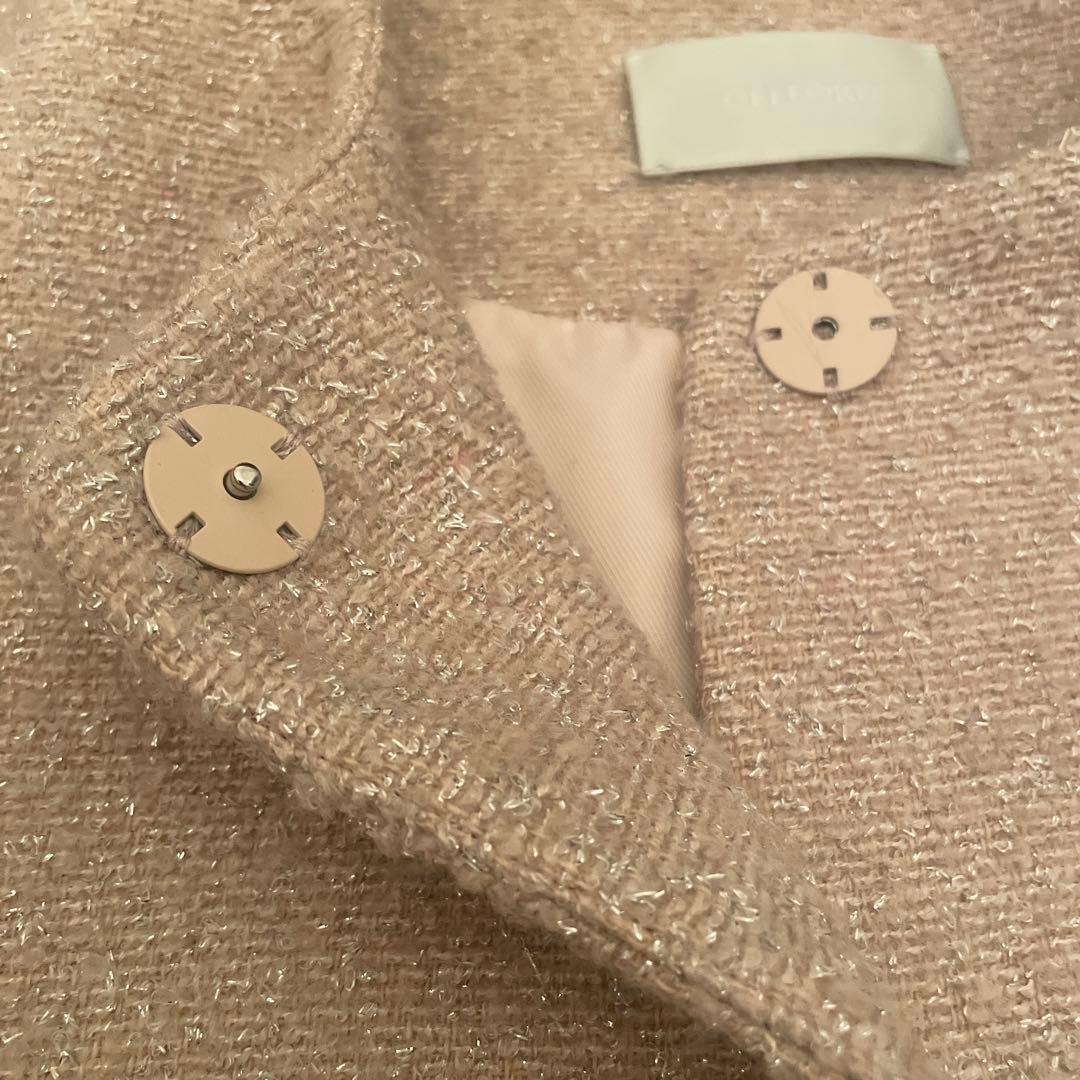 CELFORD ツイードベルスリーブミドルコートピンク