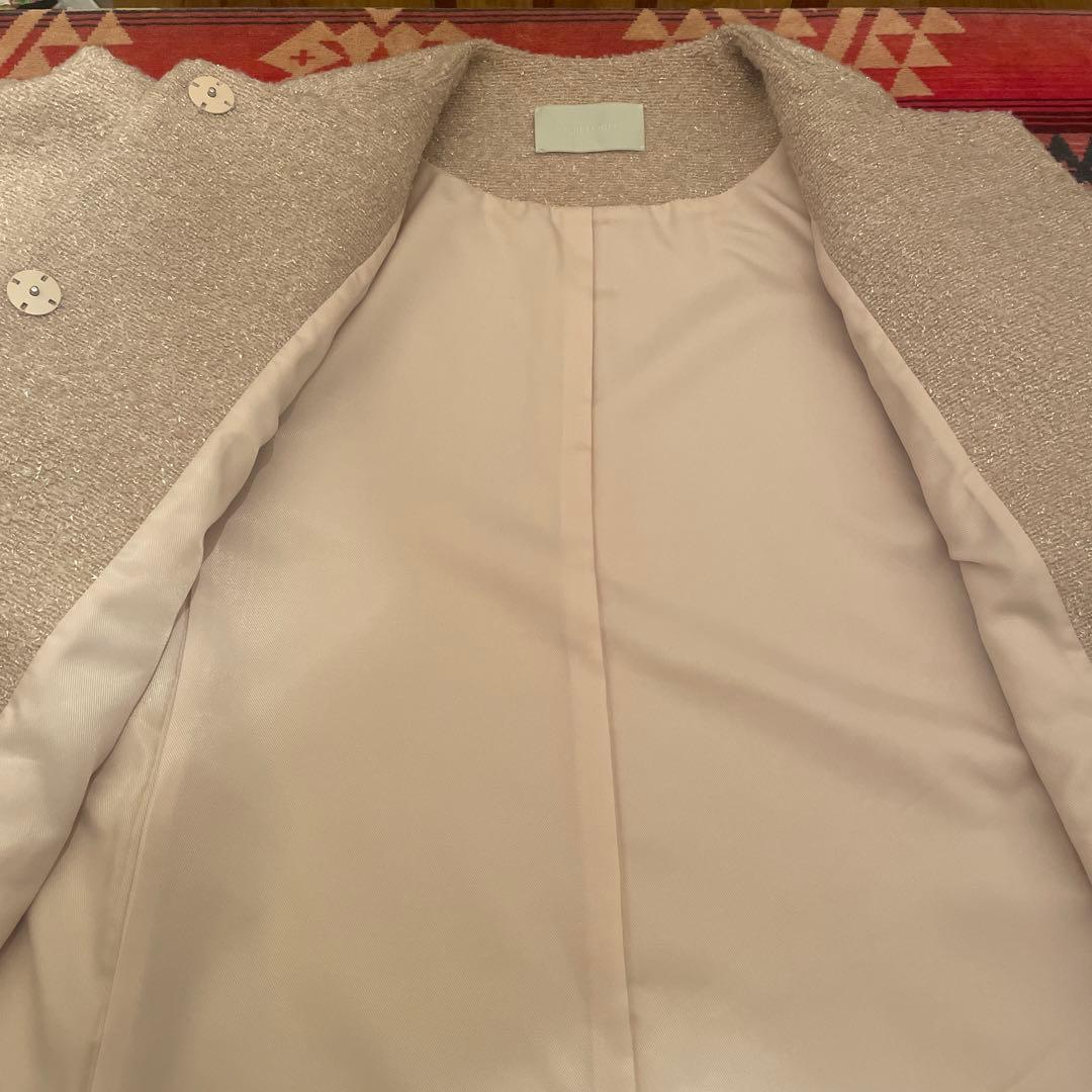 CELFORD ツイードベルスリーブミドルコートピンク