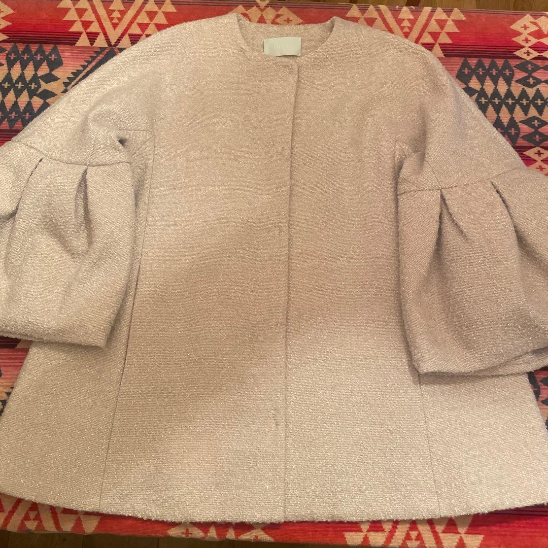 CELFORD ツイードベルスリーブミドルコートピンク