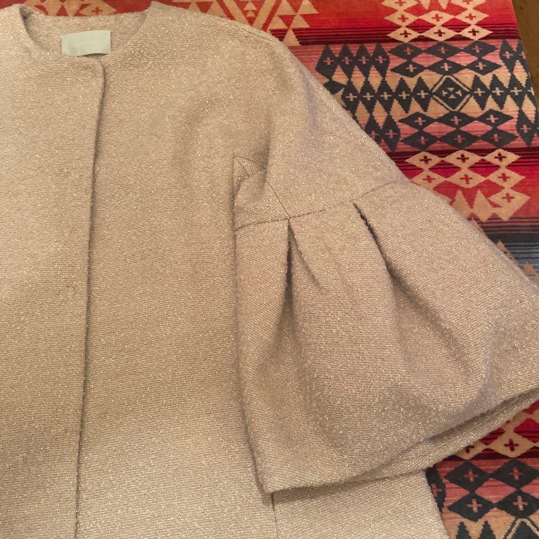 CELFORD ツイードベルスリーブミドルコートピンク