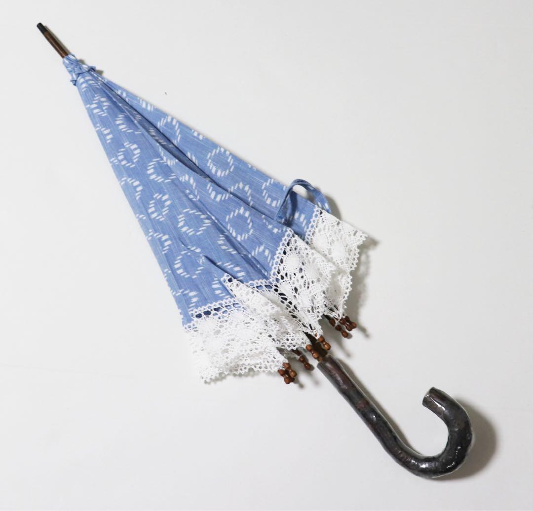 新品 バイカラー 上品豪華レース 爽やか空色 高級長傘 日傘 10本骨